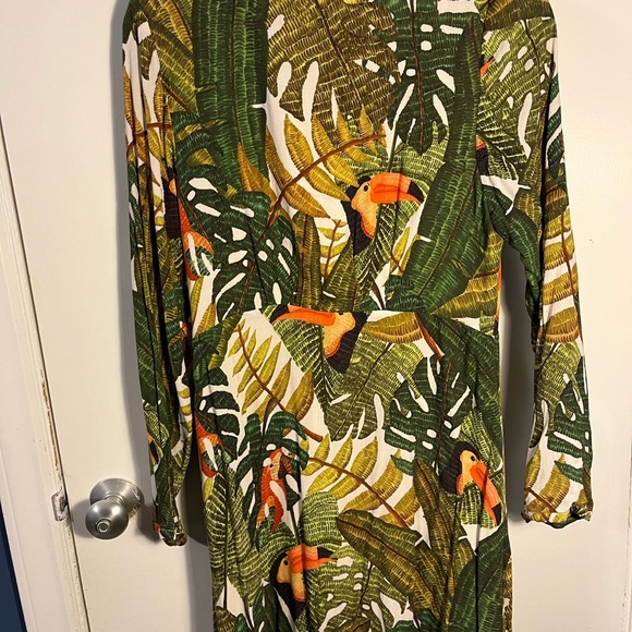 FARM Rio Leaf Print Long Sleeve Dress Medium - Picture 5 of 7